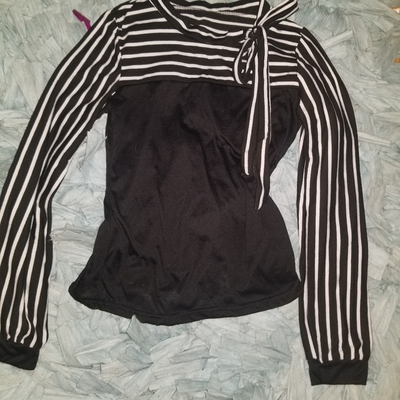 Striped Tie Neck T-shirt Blouse JXL - Picture 3 of 5